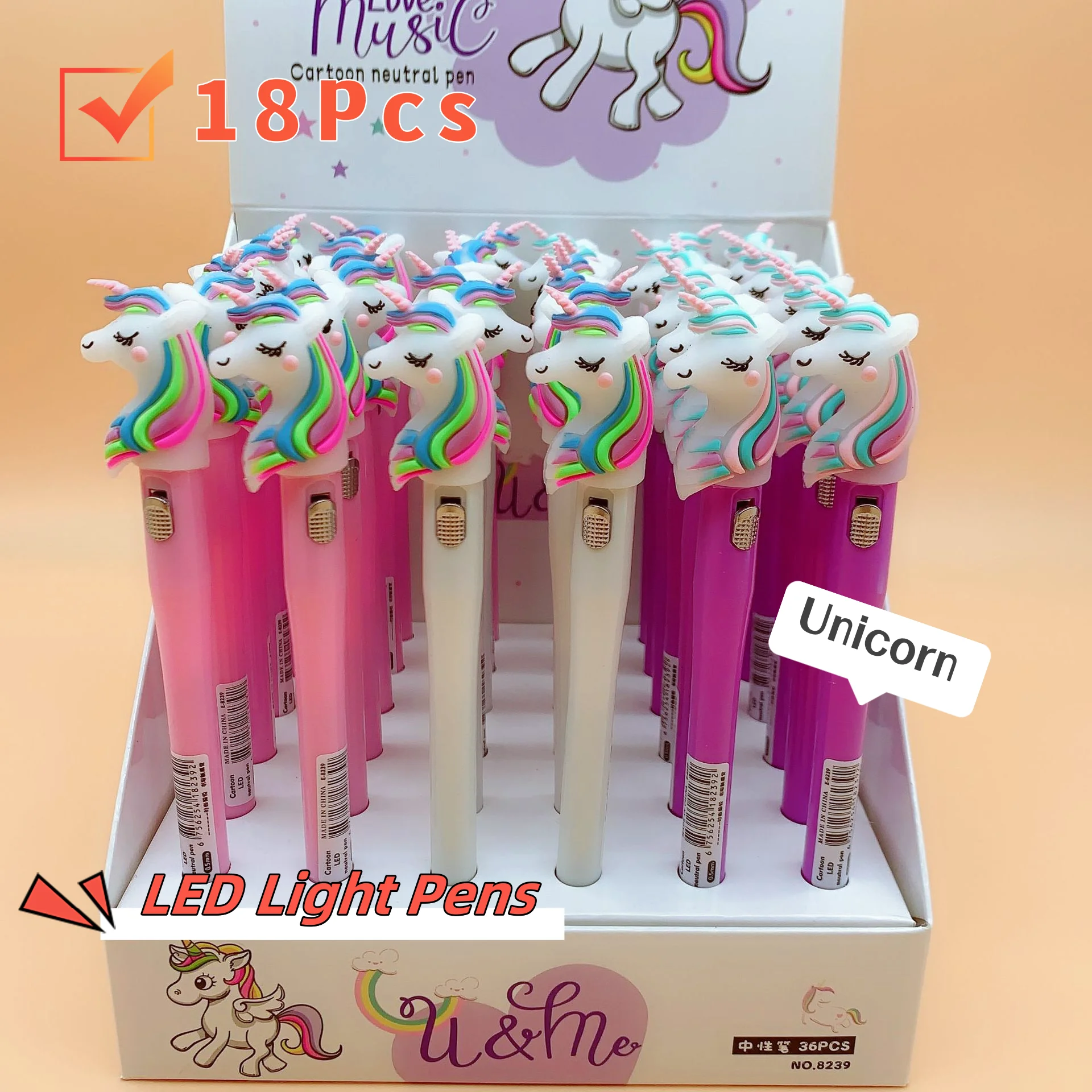 

18Pcs/Lot Cute Rainbow Unicorn Light Gel Pen 0.38mm Black Ink Kawaii Luminous Cartoon Student Writing Pen School Office Supplies