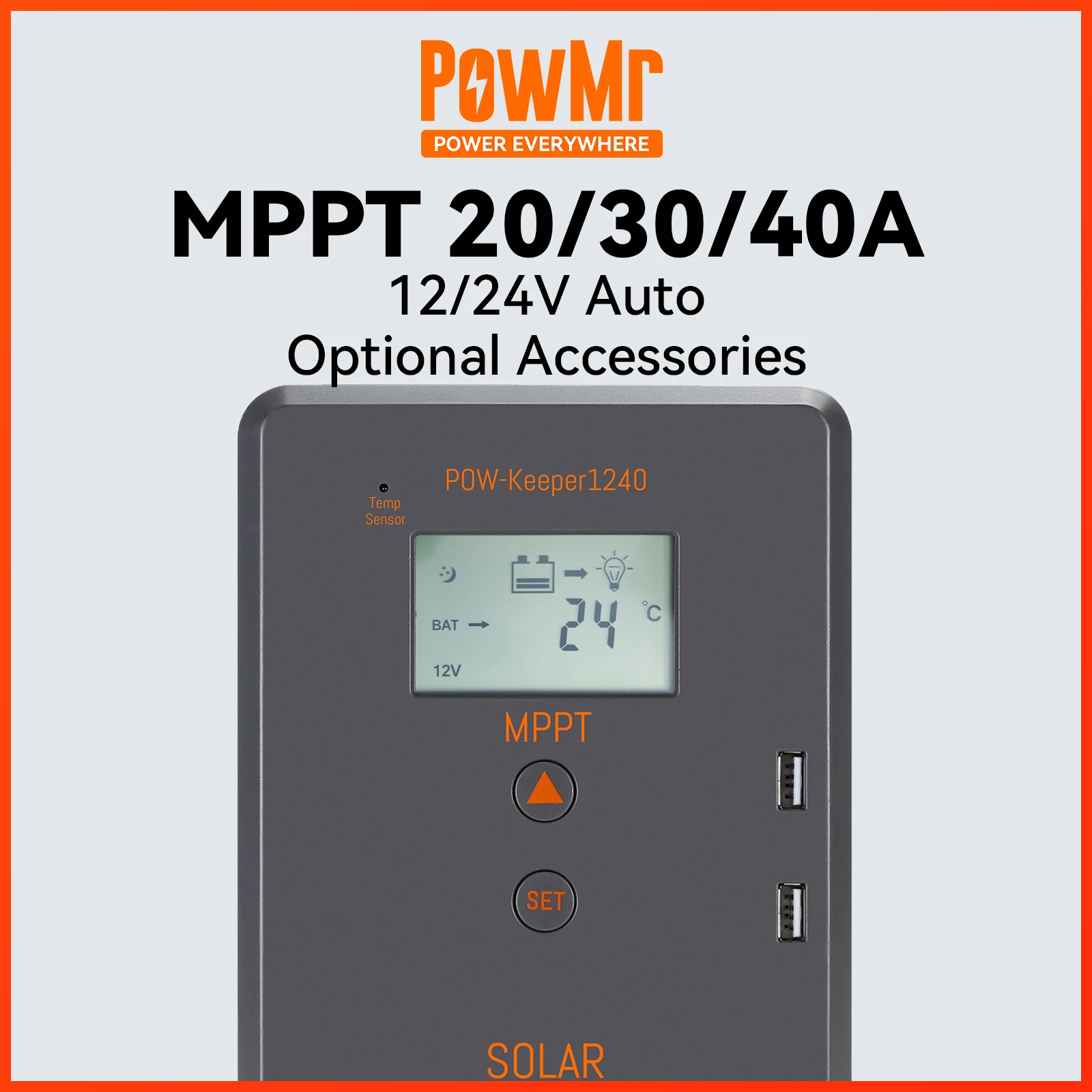 

PowMr MPPT Solar Charge Controller 40A 30A 20A for 12V 24V Battery System Solar Battery Voltage Regulator with Dual Usb Charging