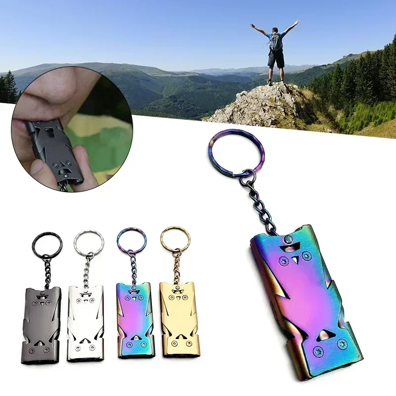 1 PC Outdoors High Decibel Portable Keychain Whistle Stainless Steel Double Pipe Emergency Survival Whistle Multifunction Tools