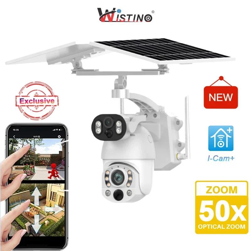 Wistino Exclusive 5K 50X Zoom 4g Sim Card Surveillance Outdoor Security Camera Dual Lens Motion Detection Solar Cctv Camera