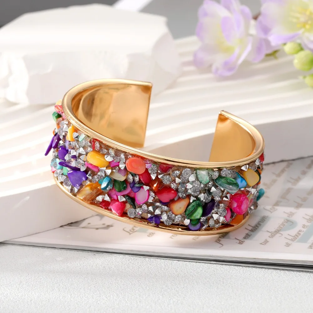 Creative Bohemian Wide Open Bangle Zircon Rhinestone Cuff Bangles Adjustable Jewelry Accessories Exaggerated Bracelet Gift