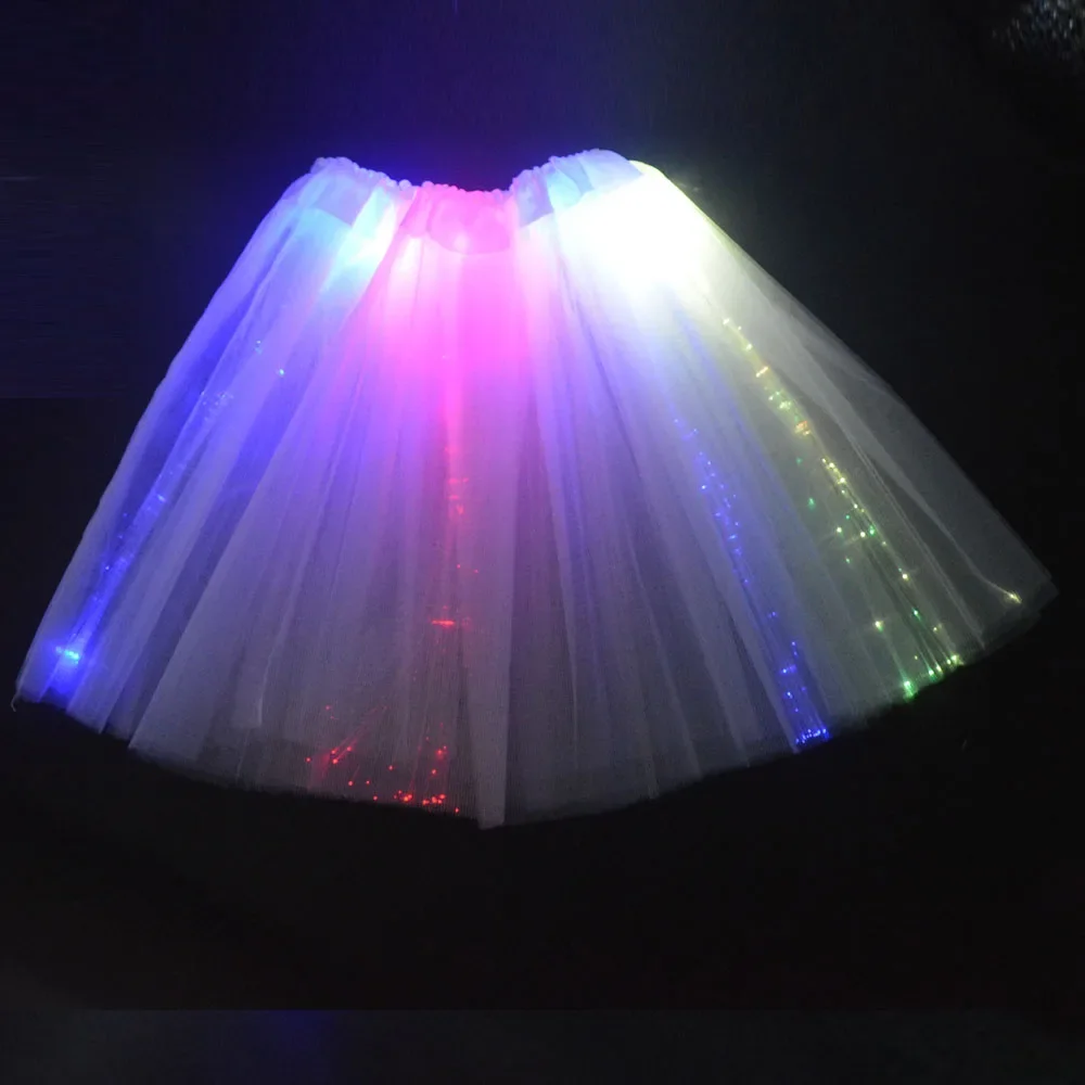 Women Girl LED Light Tulle Optical Fiber Tutu Skirt Fairy Costume Birthday Gift Glow Party Wedding Festival Halloween Christmas