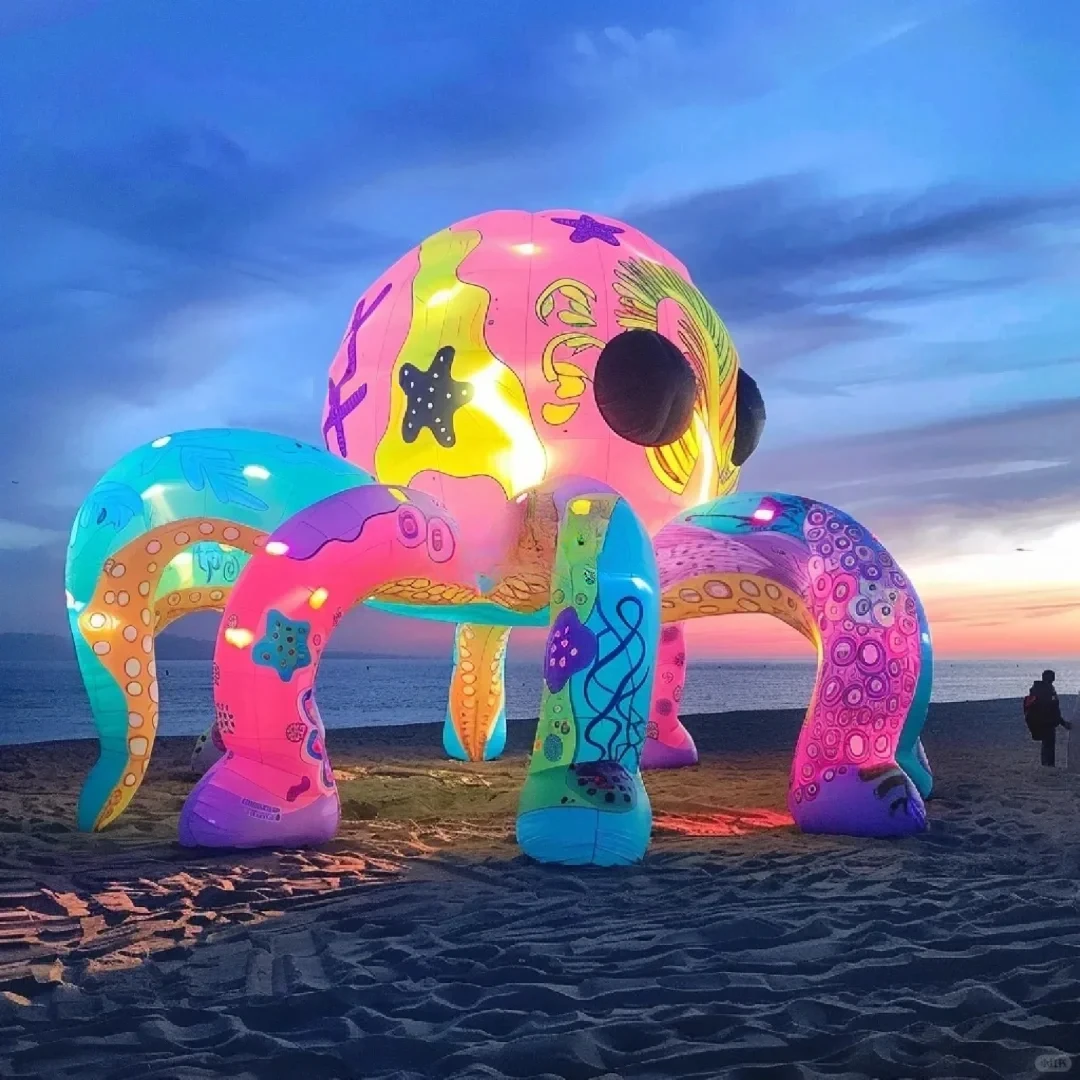 Giant Inflatable Cartoon Octopus Air Blow Marine Animal Mascot with White Light Nightclub DJ Booth Beach Decor Advertising Props