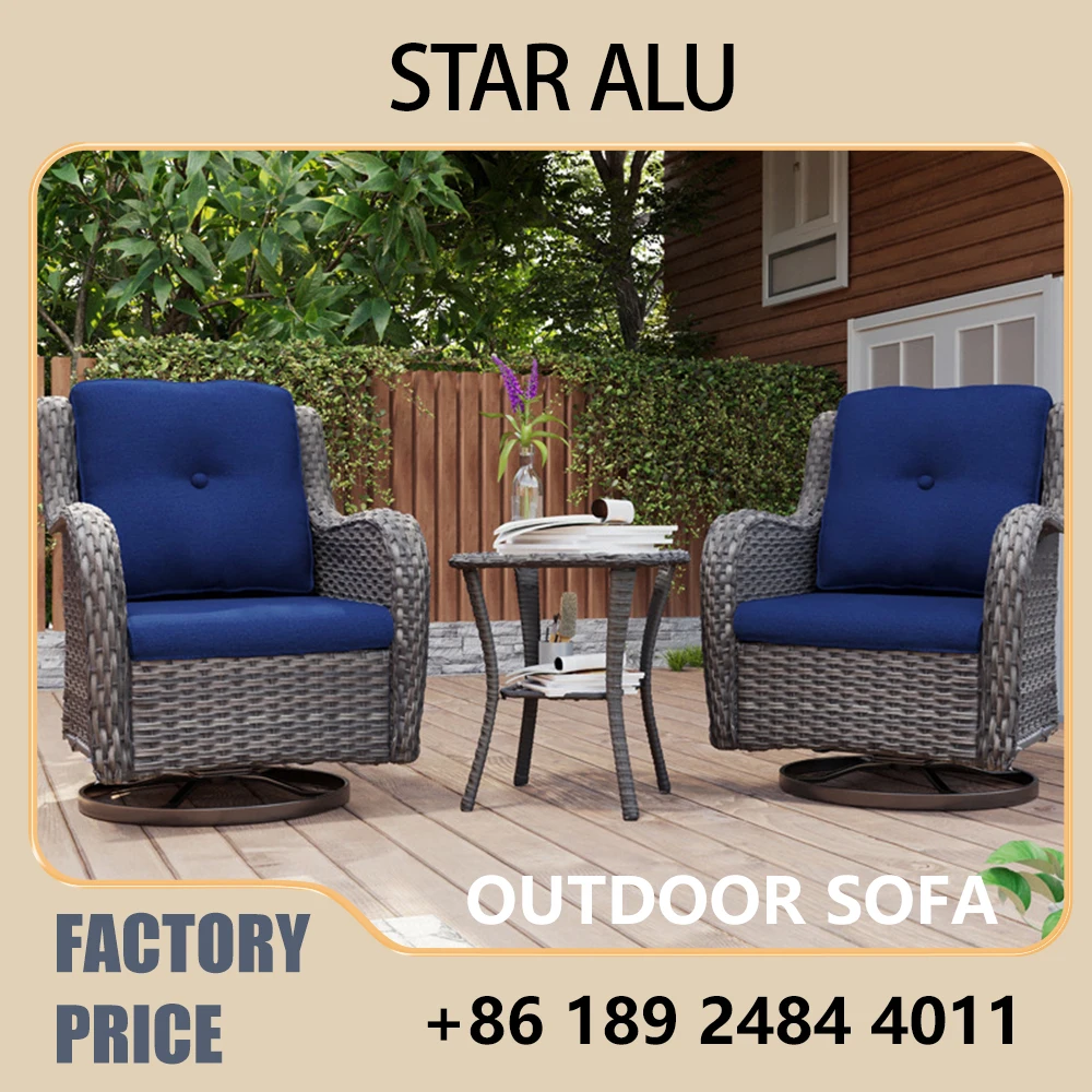 

All-Weather PE Rattan Patio Swivel Chairs Set of 2 with Coffee Table，Waterproof Outdoor Furniture with Thick Cushions for Porch