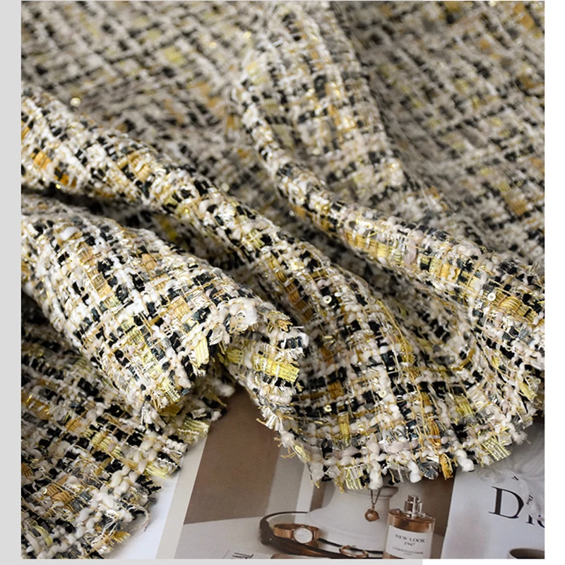 Flicker Sequin Tweed Fabric Yarn Dyed Thick Autumn Winter Woolen Fabrics Cloth Dress Skirt Suit Bags Shoes Sewing Tela 50X145cm