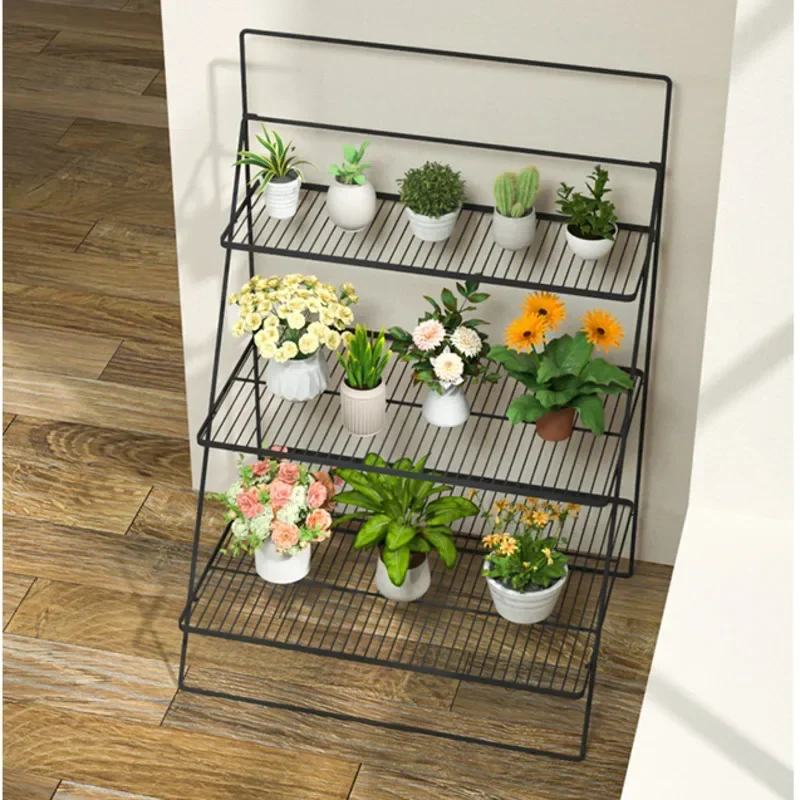 Natural Simple Multi-Layer Plant Rack, Hollow-Out Design, Elegant Shelf Decoration, Folding Storage, Metal Racks, Versatile