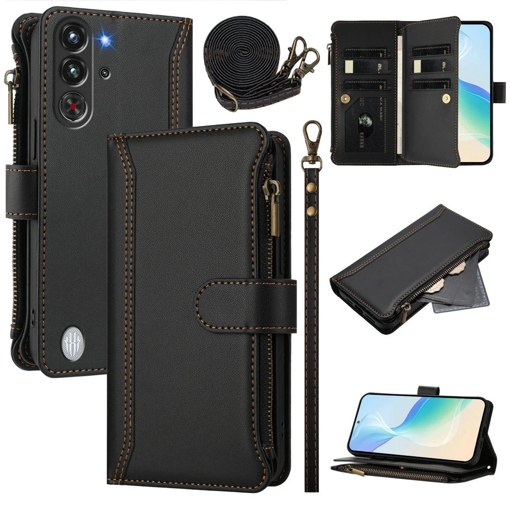 

Flip Case For ZTE Nubia Red Magic 10 Pro Plus 9-Card Zipper Leaher Wallet Coque for Nubia Red Magic 10 Air Case RedMagic 10 Pro