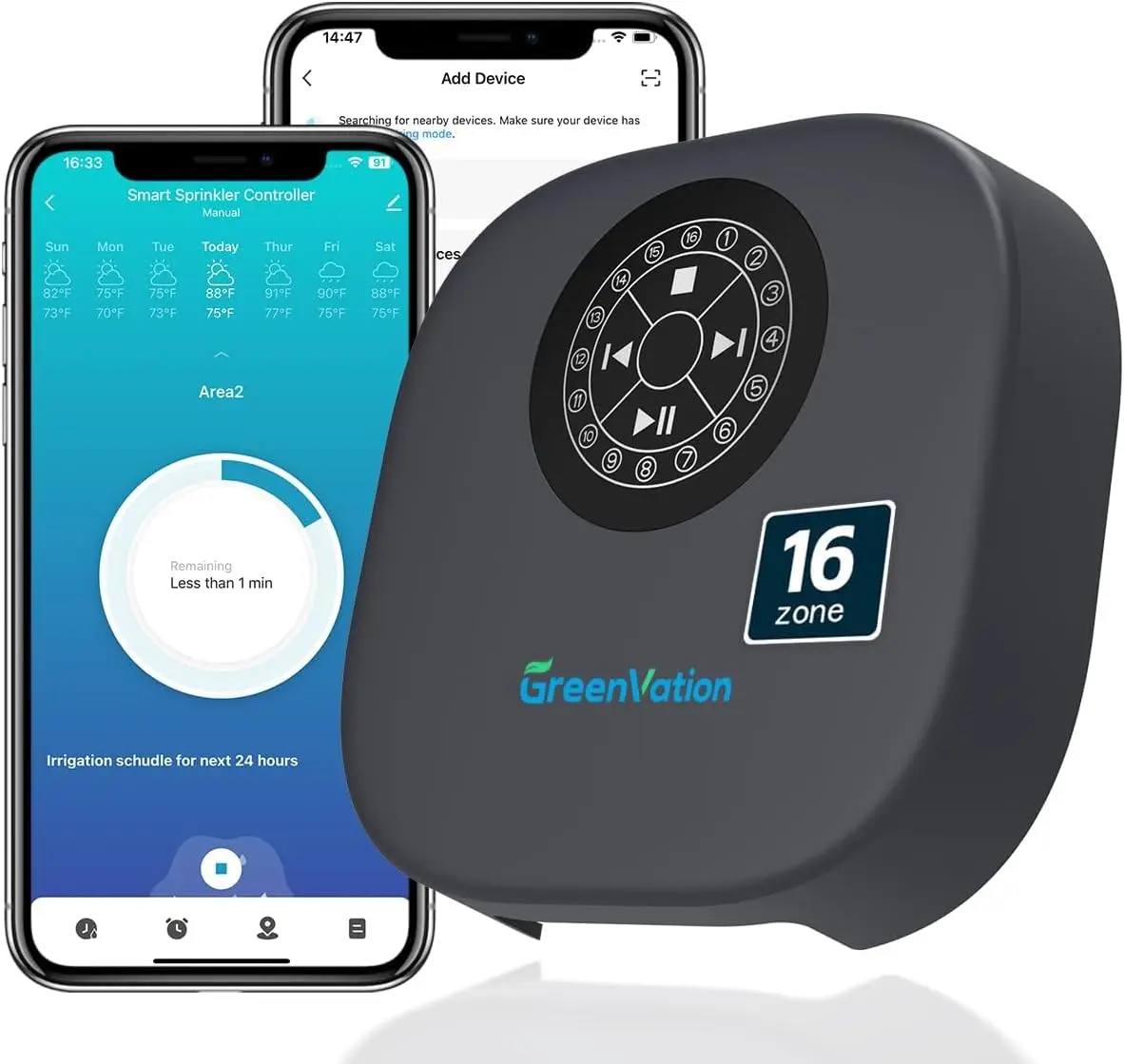 

Smart Sprinkler Controller, 16-Zone/Station Irrigation System with APP Remote Control, 2.4G/5GHz WiFi Water Timer fo