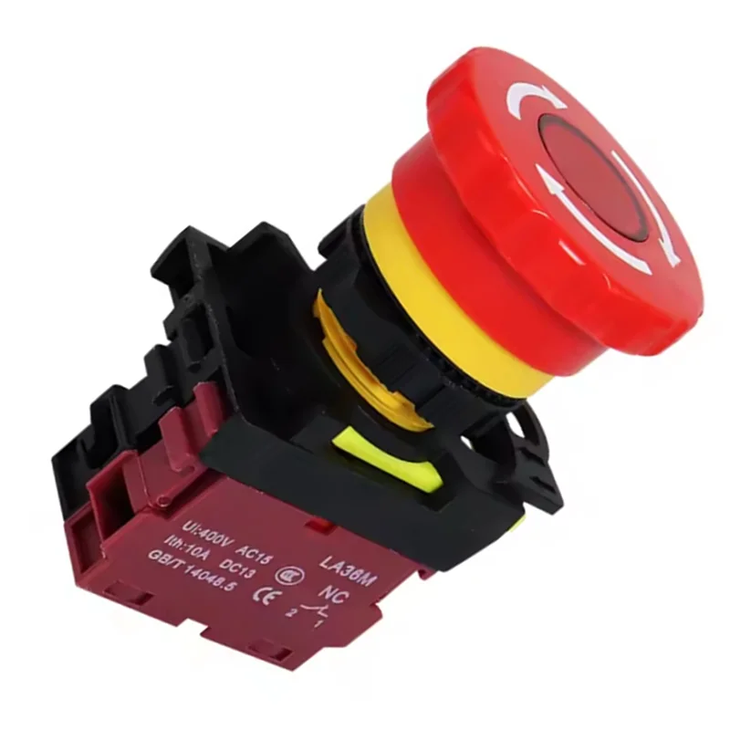 A02M-E-Stop مفاتيح On Off Vaneaims 22 مللي متر LA36M مفتاح إيقاف الطوارئ قابل للقفل زر الضغط 1NC رأس الفطر الأحمر #6