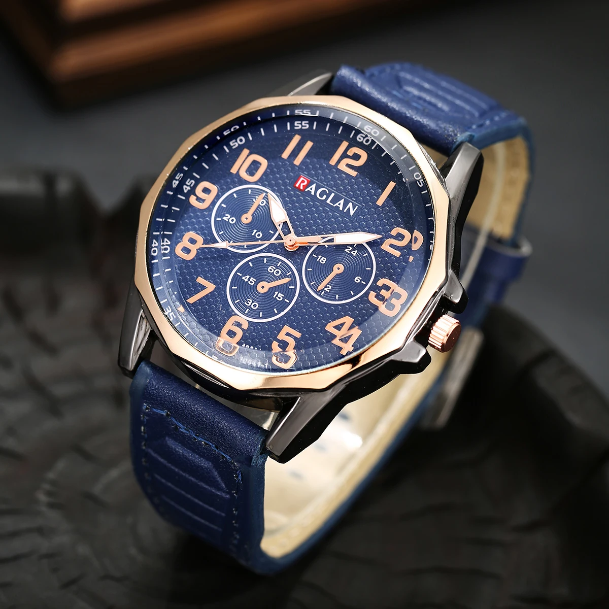 3pcs Fashion Classic Men\'s Blue Watch Set Men\'s Business Quartz Watch Men\'s Watch Leather Bracelet