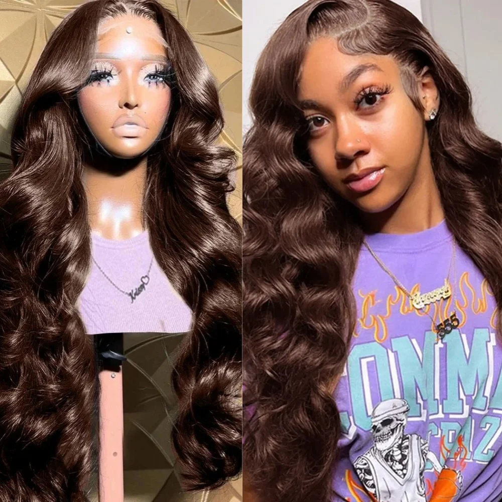 

30 Inch Body Wave Wigs Chocolate Brown 13x4 Hd Transparent Lace Front Wigs 200 Density Pre Plucked Colored Wigs for Women Daily