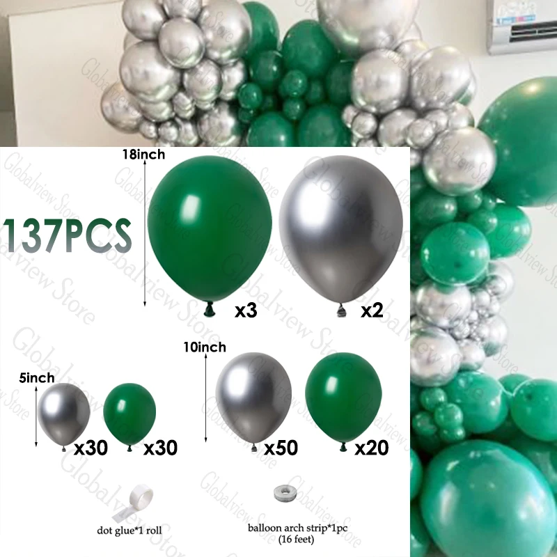 Metaillc Silver Green Balloons Garland Kit Silver Birthday Party Ballons Adults 30th 40th Birthday Decoration Anniversary