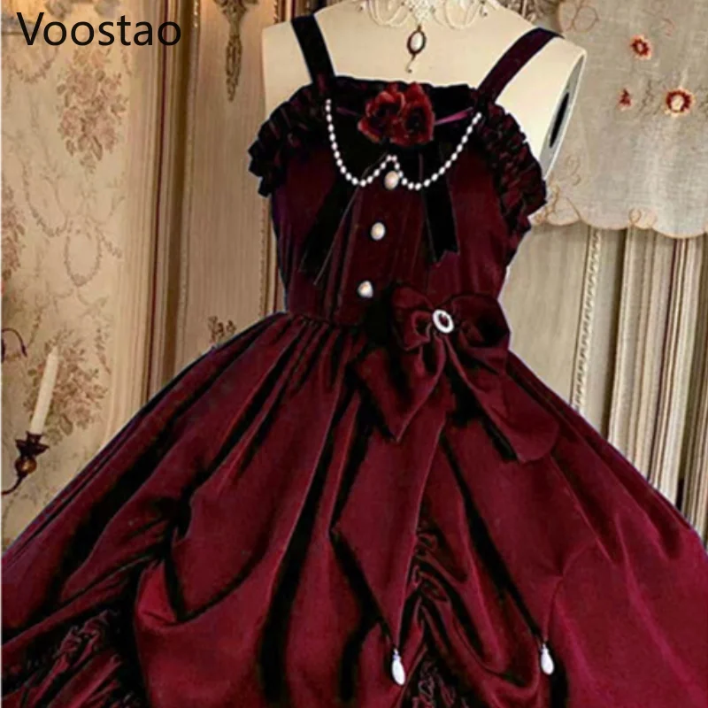 Vintage Victorian Lolita Princess Jsk Dress Women Elegant Sweet Palace Queen Party Dresses Girly Gothic Sleeveless Slip Dress