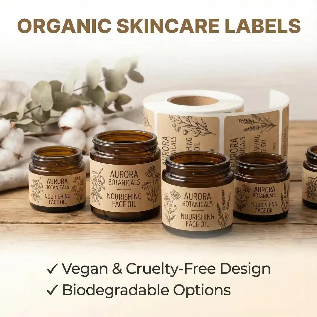 Custom Eco-Friendly Kraft Paper Soap Labels Biodegradable Brown Roll Stickers for Handmade Organic Skincare Packaging