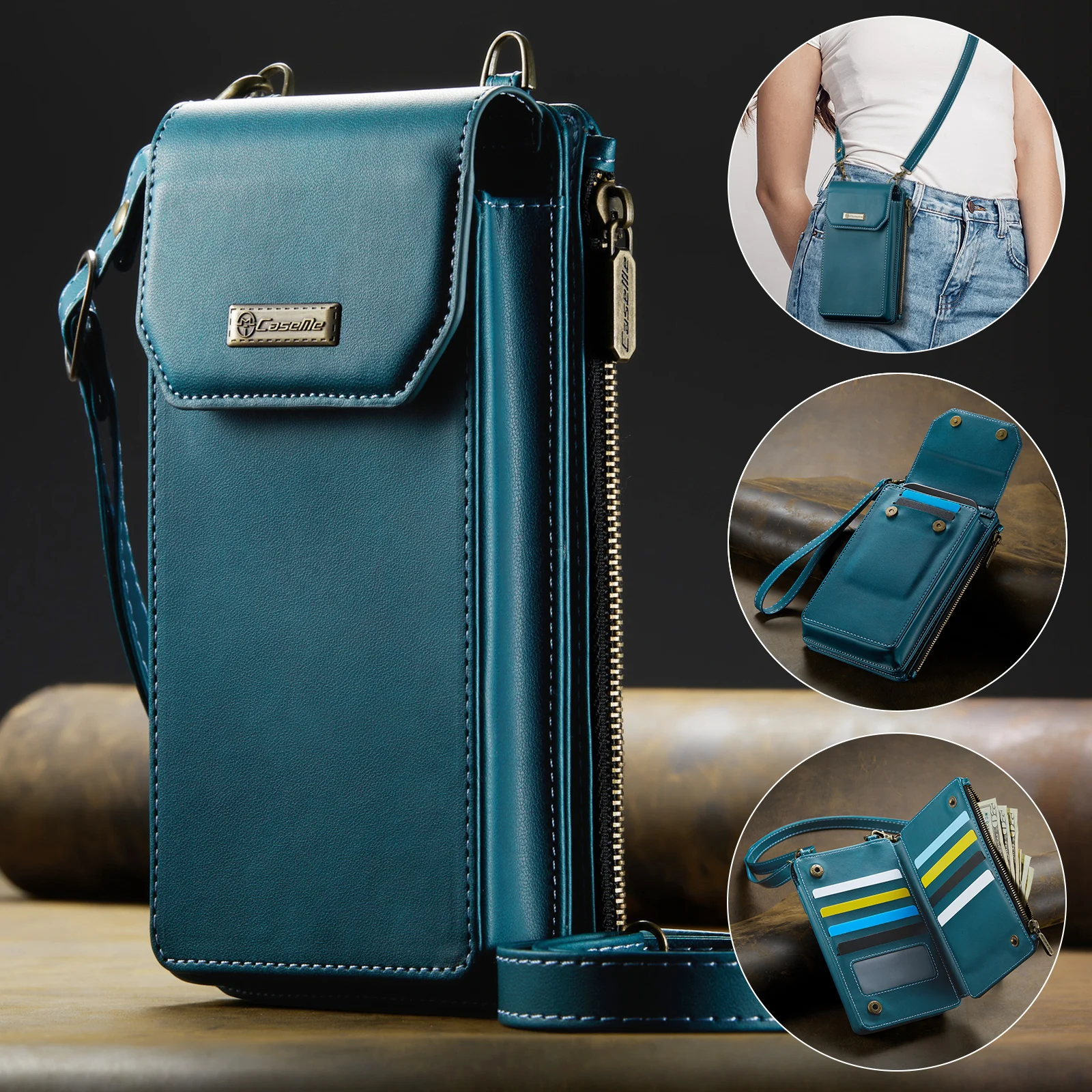 Multifunctional Phone Bag Large Capacity Travel Wallet Smartphones Below 7.3 Inch For iPhone Universal Zipper Crossbody Shoulder