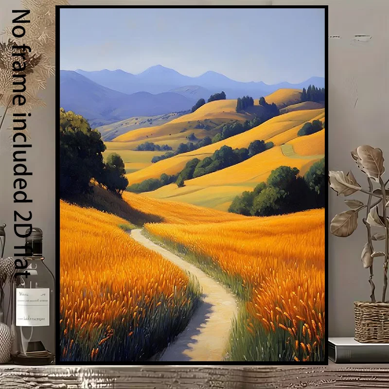 2D Flat, 1pc Golden Wheat Field Canvas Painting - Vertical Suitable for - Modern Minimalist, Golden Wheat Fields with Winding