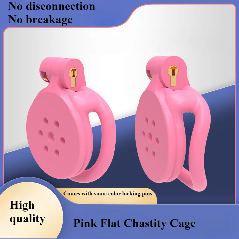 New Plastic Pink Flat Chastity Cage with 4 Size Penis Ring Sissy Chastity Device Adult Erotic Urethral Products Male Sex Toys