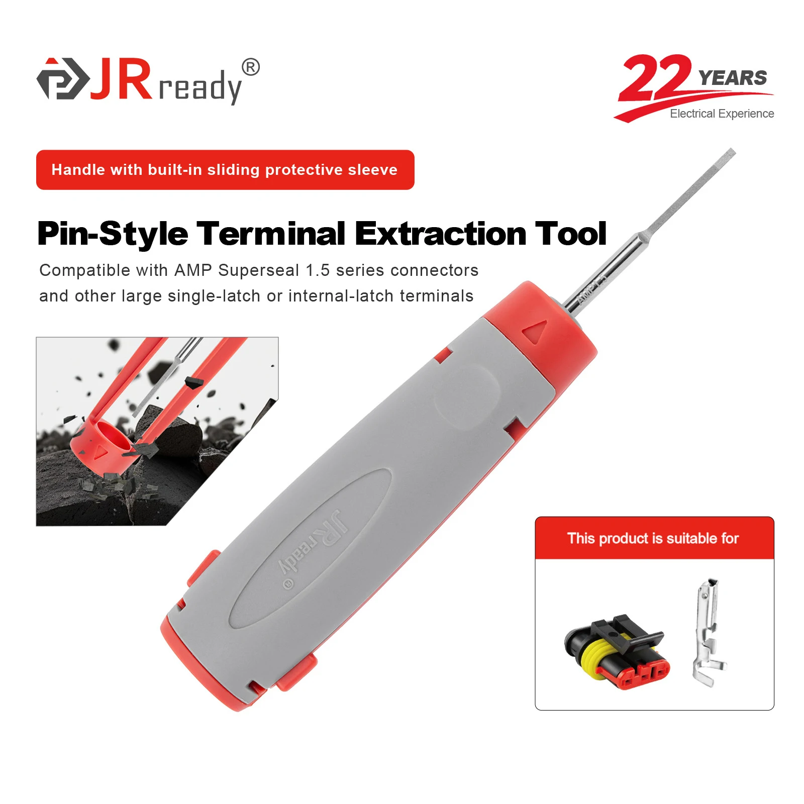 

Инструмент для извлечения контактов JRready JRconDRK-AMP1.5, подходит для разъемов серии AMP SUPERSEAL 1.5.