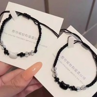 2pcs Natural Moonstone Obsidian Bracelets Couple Minimalist Bracelet Handmade Cute Black White Cat Bracelet Party Jewelry Gifts