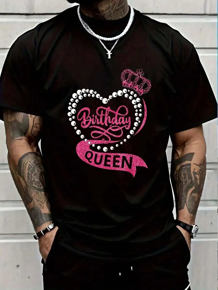 100% Cotton Birthday Queen It's My Birthday Girls Women Matching T-Shirt Men's Black Vacation Crew Neck Short Sleeve Holiday T-S