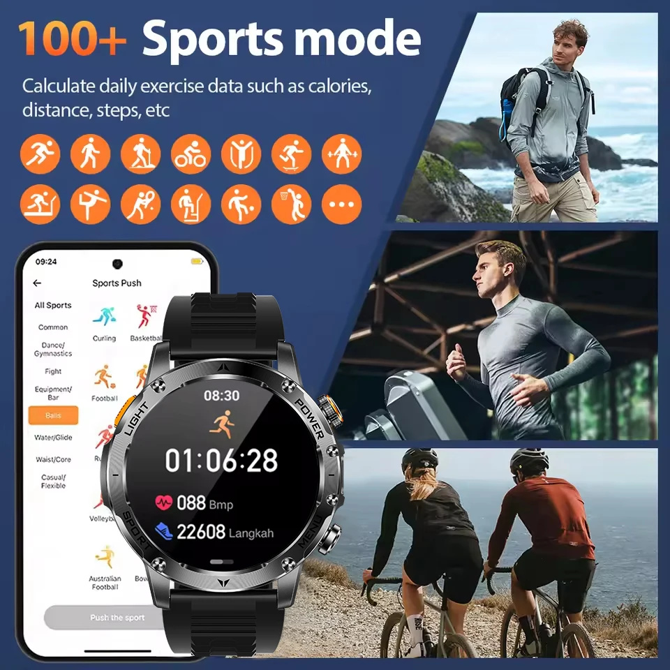 New 1000mah Battery Smart Watch Men Sports Fitness Watches LED Flashlight 3ATM Waterproof BT Call Smartwatch For Android IOS