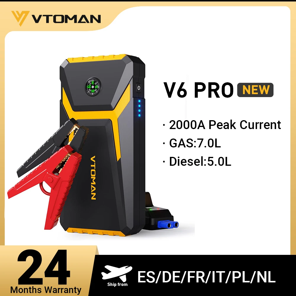 VTOMAN V6 Pro 자동차 점프 스타터 보조베터리 2000A 자동차 배터리 충전기 자동 비상 부스터 시작 장치 점프 스타터