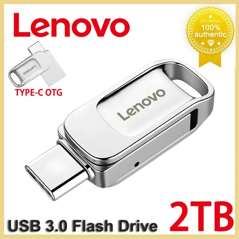 Lenovo USB 2TB 1TB, Flash Drive logam 3.0 tipe-c kecepatan tinggi tahan air, memori USB portabel