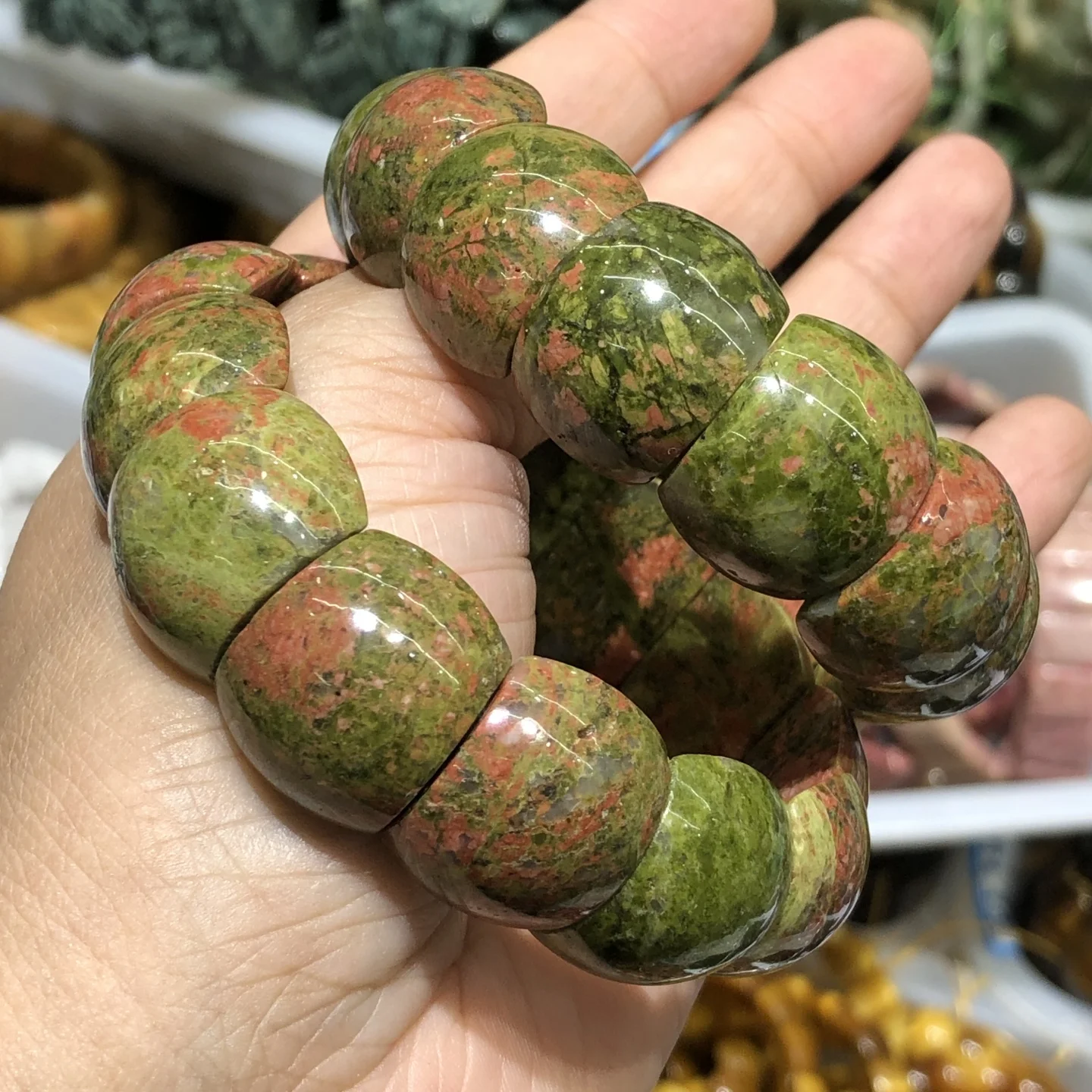 

1 Pc Fengbaowu Natural Unakite Unkaite Jasper Bracelet 16x20MM Beads Reiki Healing Stone Jewelry Gift For Women Men