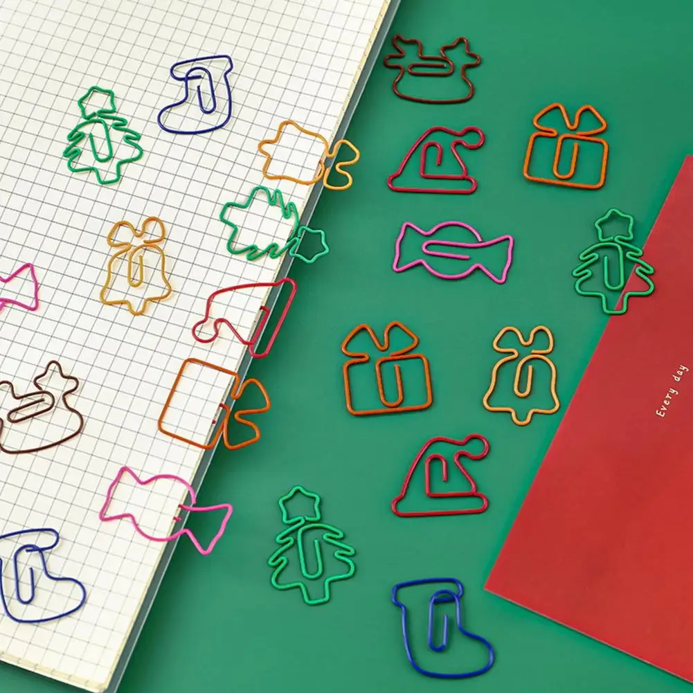 10 pezzi Clip per raccoglitori forte Clip Decor cancelleria Mini graffette natale alce fermagli per carta a forma di babbo natale forniture per ufficio