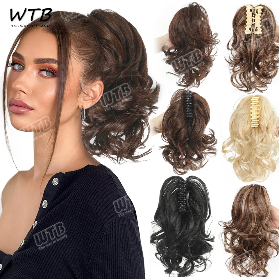 

Synthetic Claw Clip In Short Ponytail Curly Pony Tail Clip-on hair False Wig Horse Pony Extension Hairpiece For Women