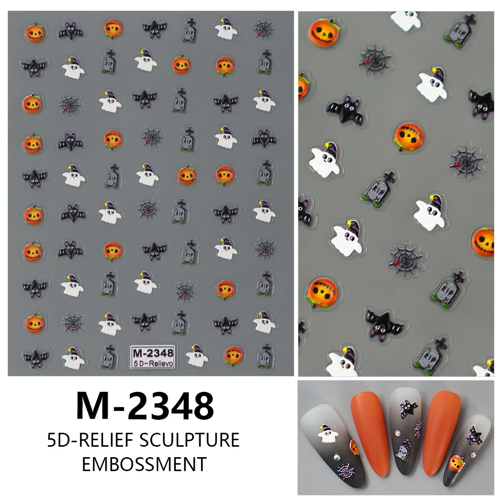 1/5/10pcs Zucca Fantasma Pipistrello Adesivi Per Unghie 5D In Rilievo Halloween Unghie artistiche Adesivi Manicure FAI DA TE Decorazione autoadesiva Decalcomanie