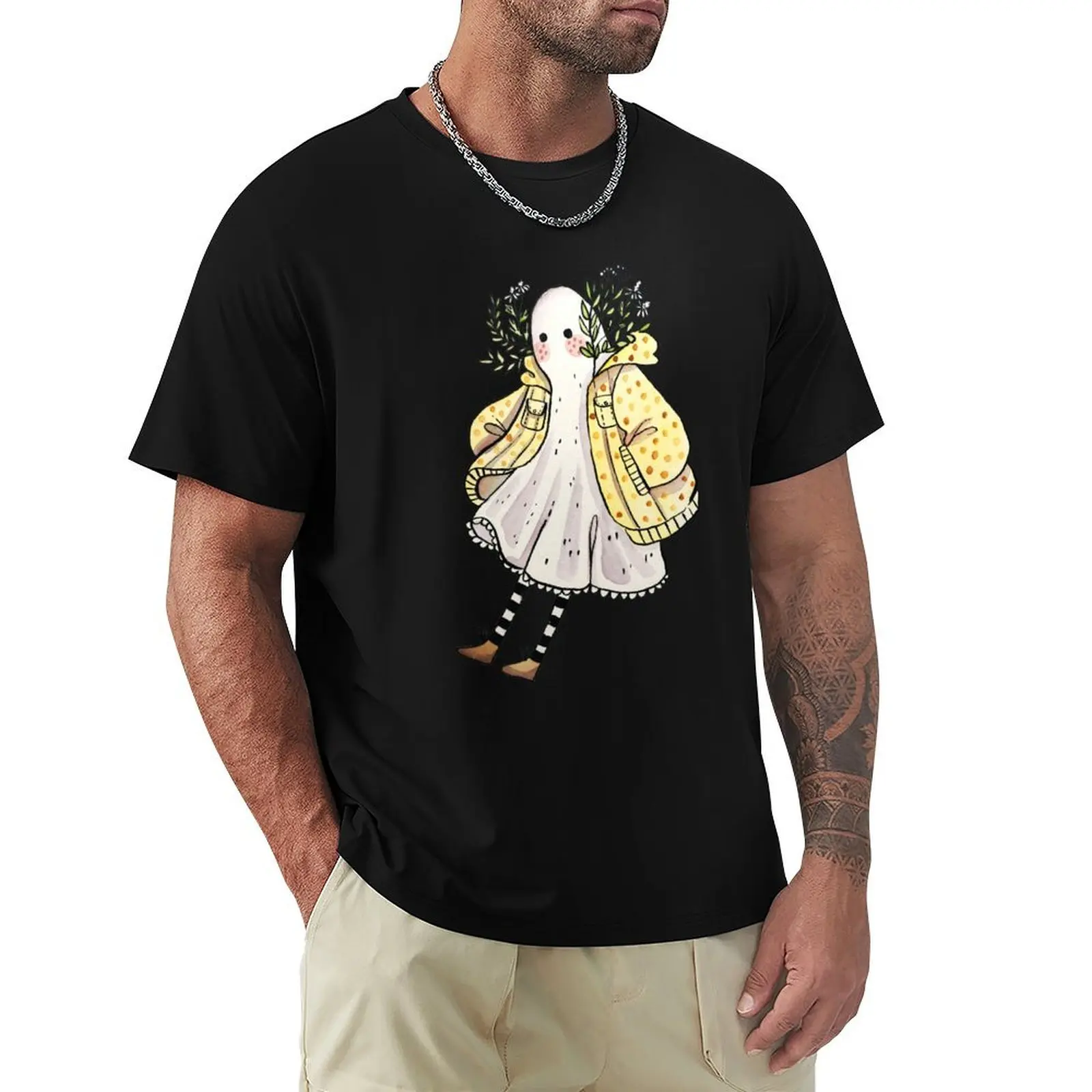

Little Ghostie in Raincoat T-Shirt cotton graphic tees anime shirt funny costumes cotton man t-shirts mens fashion