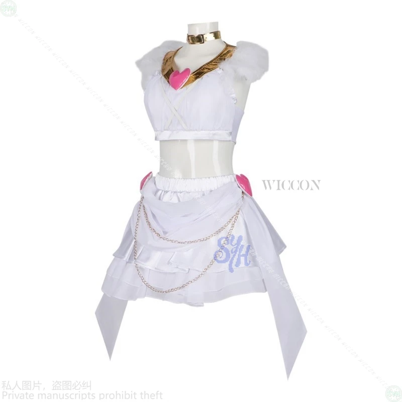 Sexy bellissimo angolo Anime slip e calza con reggicalze Cosplay ali cuore vestito bianco Lolita Halloween festa di Natale Cos