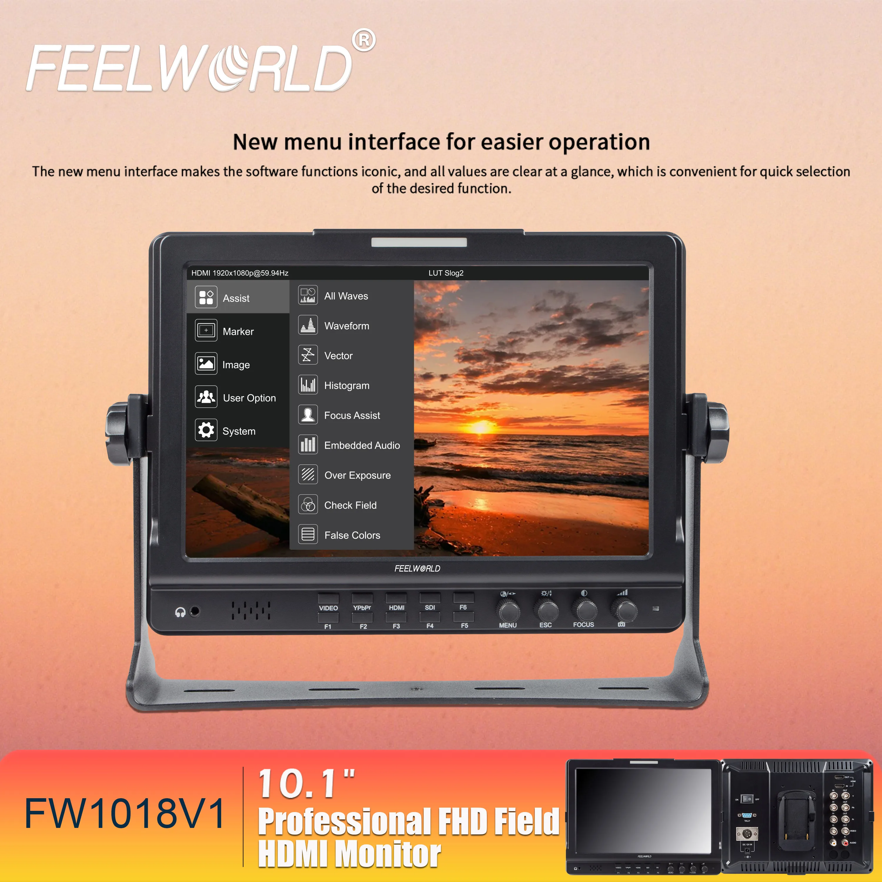 FEELWORLD FW1018V1 شاشة لمس IPS مقاس 10.1 بوصة على الكاميرا، معايرة HDMI، برامج ثابتة مخصصة وخدمة OEM للشعار #6