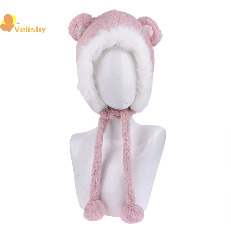 الخريف والشتاء الدراجات الدافئة ومتعددة الاستخدامات حماية الأذن لطيف فروي الثعلب الفراء الدب الأذن قبعة تبدو صغيرة قطعتين هود وشاح مجموعة
