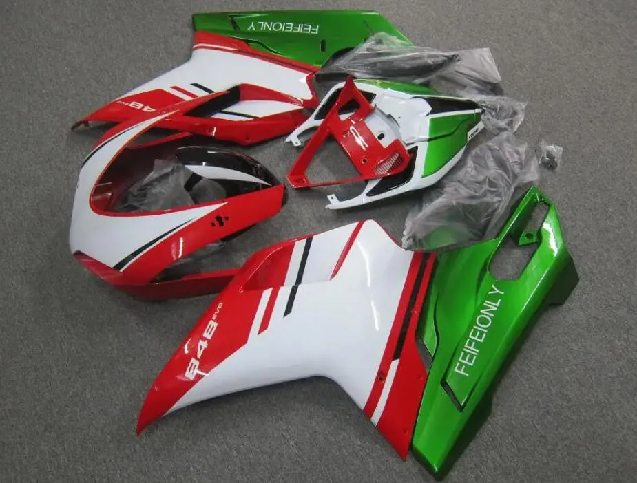 4Gifts Injection New ABS Motorcycle Fairings Kit Fit for Ducati 848 1098 1198 Evo 2007 2008 2009 2010 2011 2012 Set Red Green