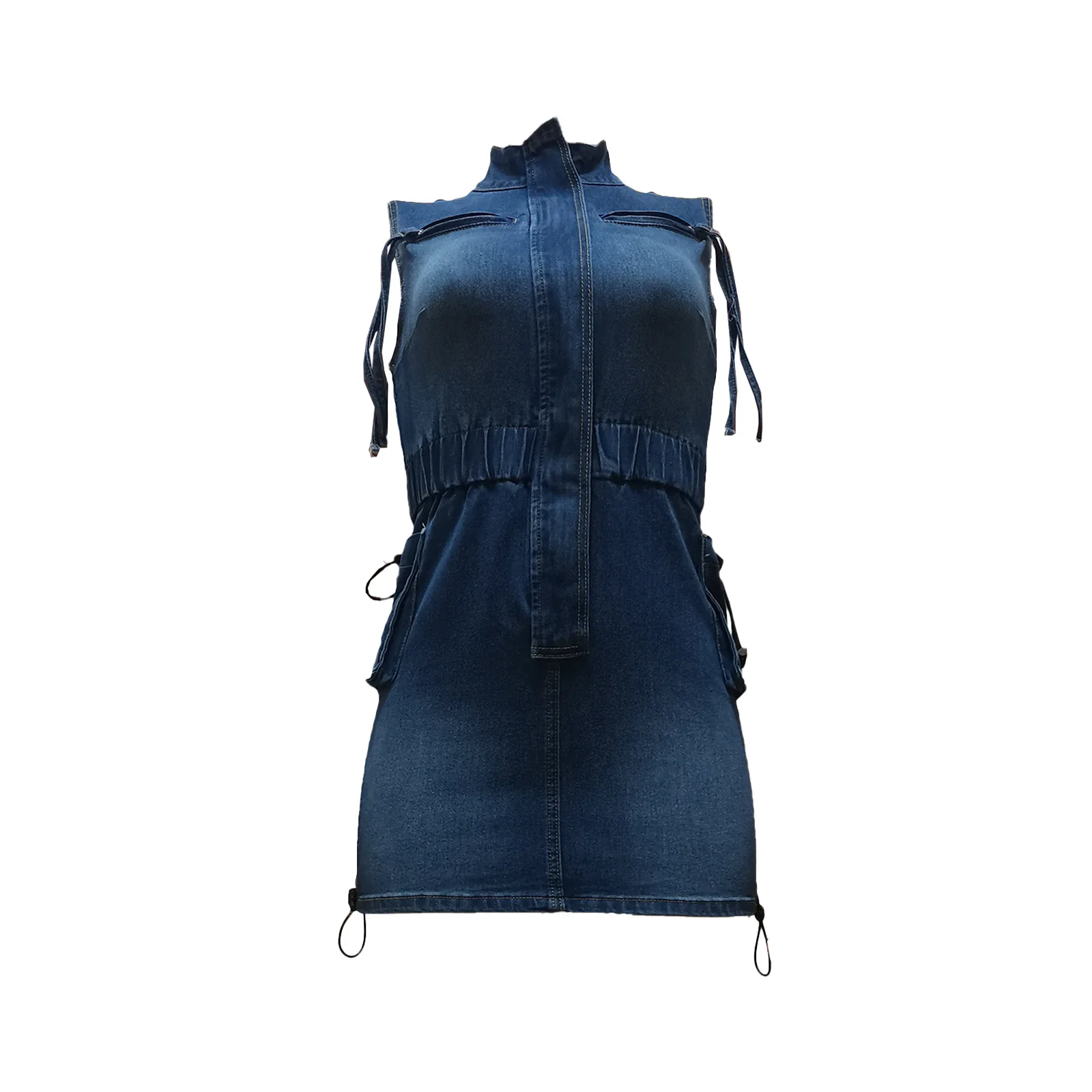 Robe en Denim avec Poches pour Femme, Streetwear, Fermeture Éclair, Fibrproximité, Wstring, Taille artificiel astique, Mince, Éducative, Mode Printemps Été 2024