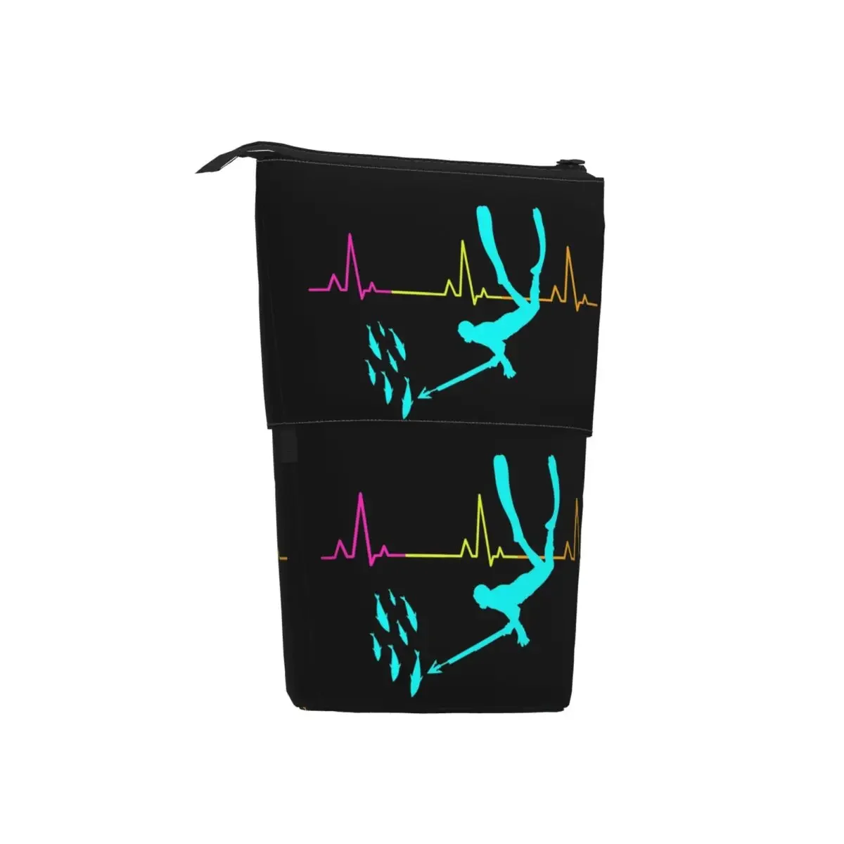 Spearfishing Spearfisher Fishing Heartbeat Pulse Reversible Pencil Case Pencil Pouch Storage  Pencil Bag for Students Gifts