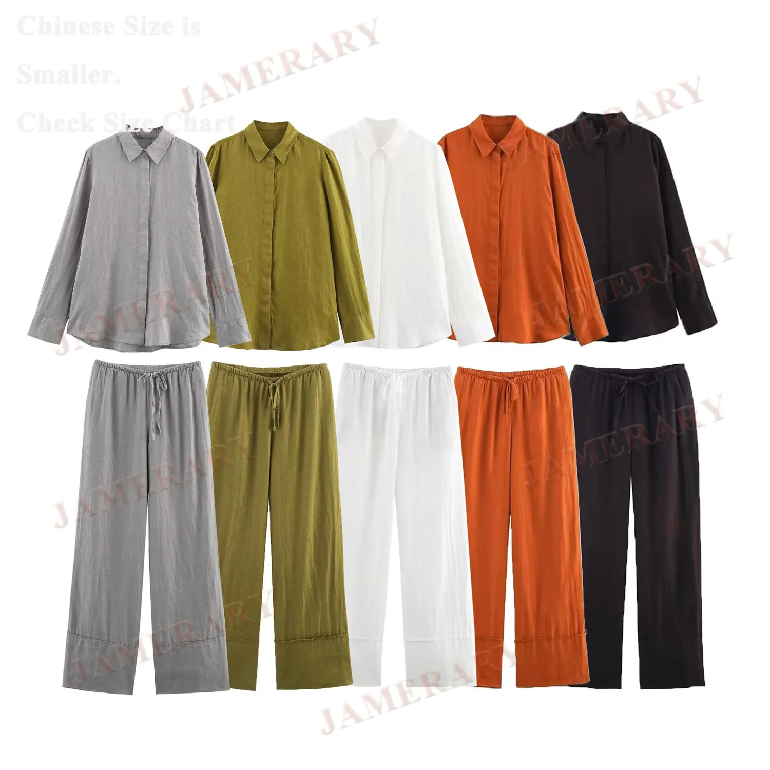 

Лето-Осенние комплекты из двух предметов, женские свободные рубашки, широкие брюки, костюмы, повседневные комплекты из 2 предметов