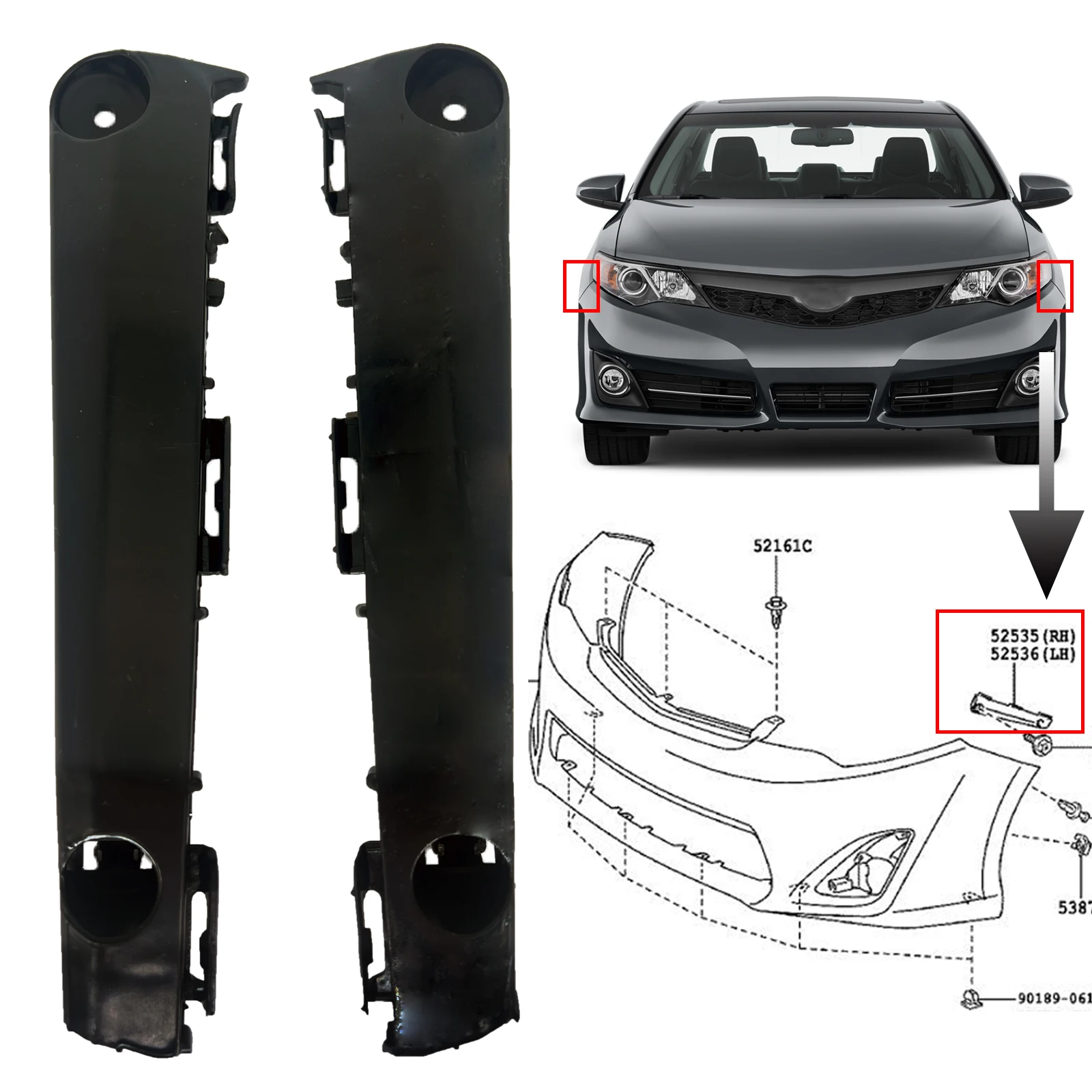 5253606120 5253606130 1 Pair Front Left + Right Bumper Guide Mount Bracket Grille Retainer Fit for Toyota Camry 2012 2013 2014