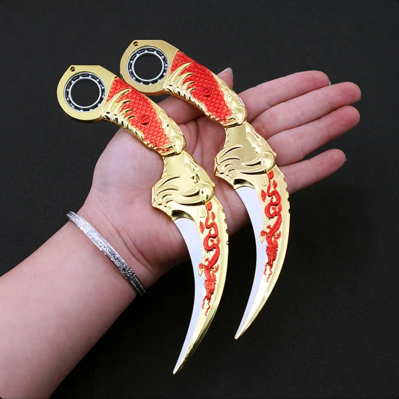 18cm Golden Dragon Rotatable Karambit Metal Model Game Peripherals Training Knife Pocket Toys Collectible Home Decoration Gifts