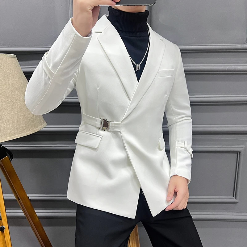 Fashion New Men Casual Suit Coat Boutique Business Personalized Solid Color Slim Fit Suit Coat Blazers Jacket Dress Big Size 3XL