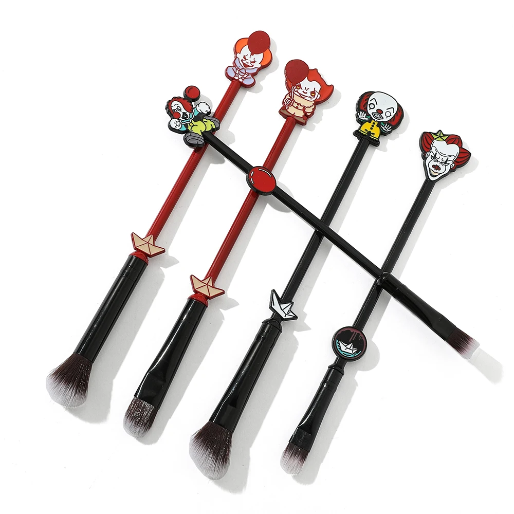 Halloween Themed Makeup Brush, Horror Peripheral, Clown Skull, Cartoon, Creative Eyeshadow Brush, Makeup Tools, 5Pcs