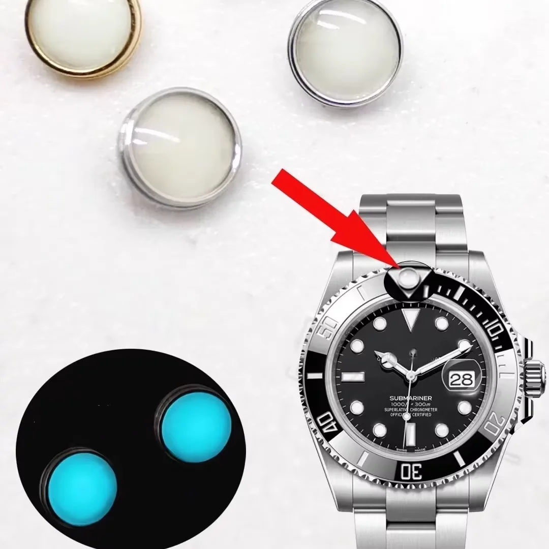 5 peças de 2.3x0.9mm, pérola luminosa para Seiko, escala de 12 pontos, inserção de aro com furo pequeno, pérola noturna, anel de cerâmica azul e verde.