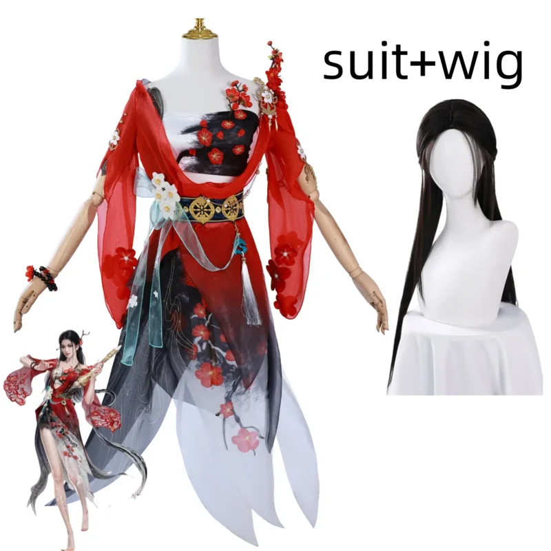 Аниме-игра Naraka: Bladepoint Justina Gu, карнавальный костюм в китайском стиле, красное платье Hanfu, парик, женский сексуальный традиционный фестивальный костюм6