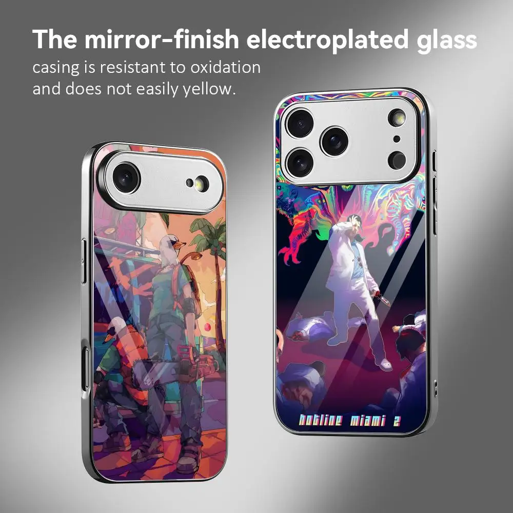 Video Game H-Hotline Miami Phone Case For IPhone 17 16 15 14 13 12 Pro Max Plus Electroplated Metal Bumper Shockproof Case