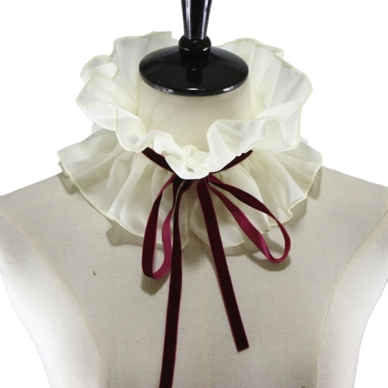 

Women Vintage Ruffled Detachable Fake Collar Ribbon Lace-Up Choker Shawl Wrap Costume Neck Ruff