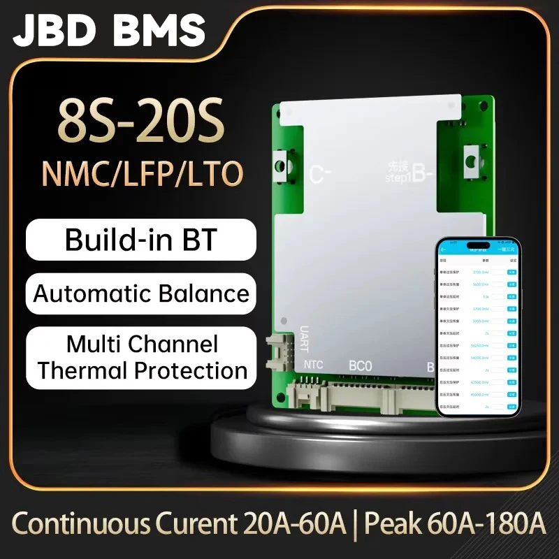 

JBD Smart BMS 8S-20S LiFePo4 Li-ion 10S 12S 13S 16S 48V 8S 24V 17S 40A 50A 60A Bluetooth Balance JBD BMS for Electric Bike