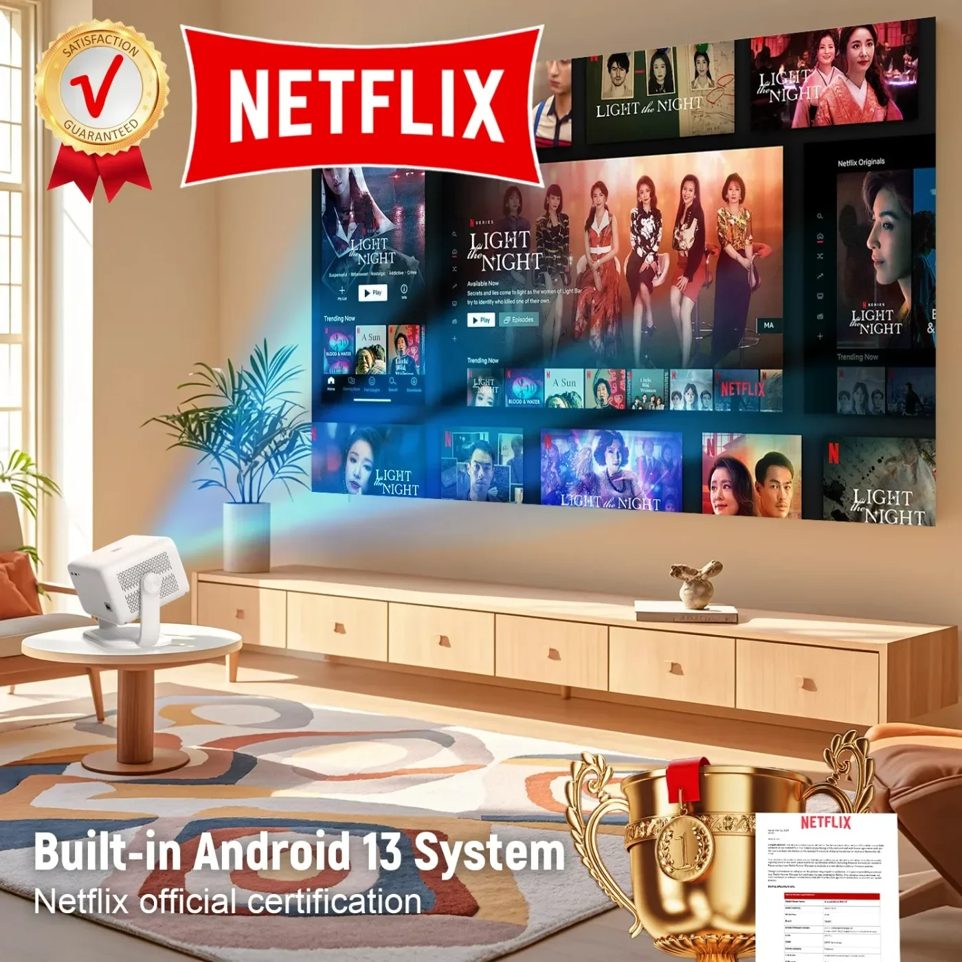 

TP350 Netflix Certification Projector 4K Android 13 Native Wifi6 BT5.2 1080P 650ANSI Portable Projector Auto Keystone Correction
