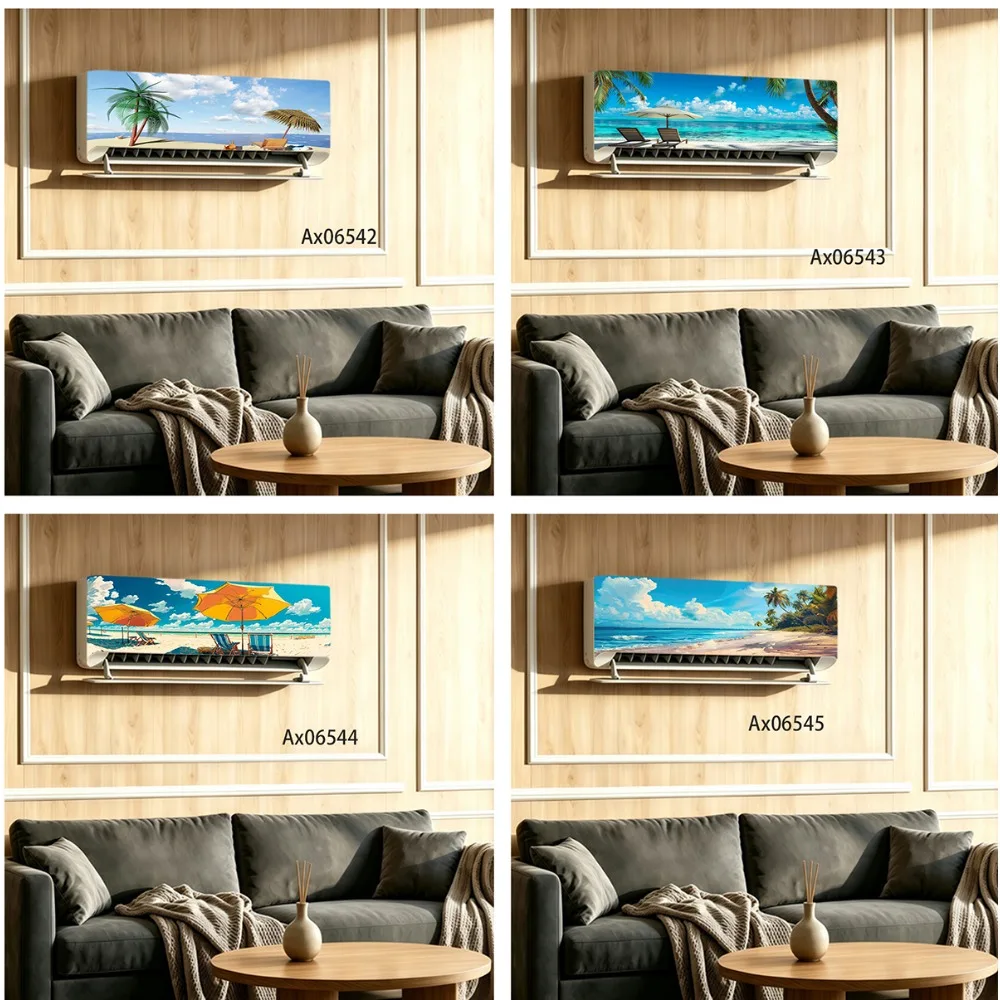 Summer Beach Oil Painting Air Conditioner Sticker Self‑Adhesive Waterproof Anti‑Scratch Vinyl AC Unit Decal Home Decoration